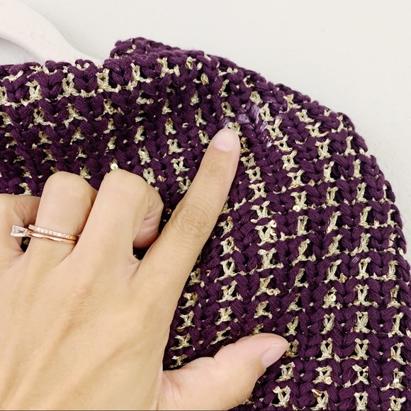 Cache Dark Purple Metallic Gold Cowl Neck Sweater - Picture 8 of 8